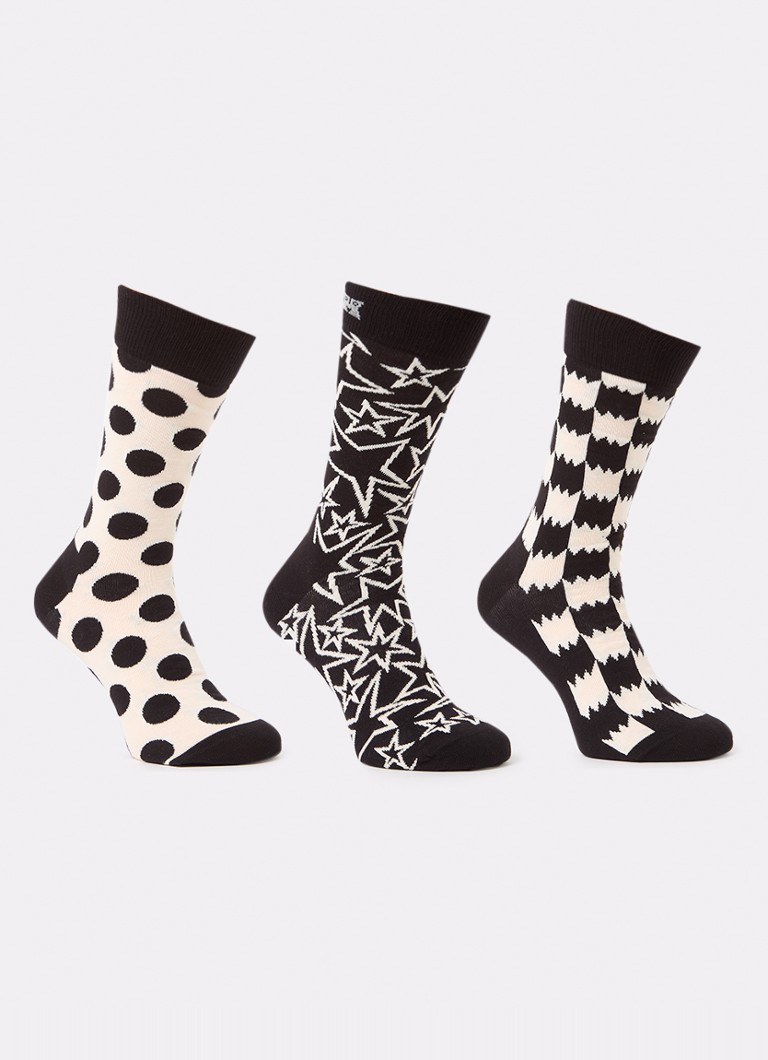 Happy Socks crno-bijele čarape s printom u poklon kutiji od 3 komada