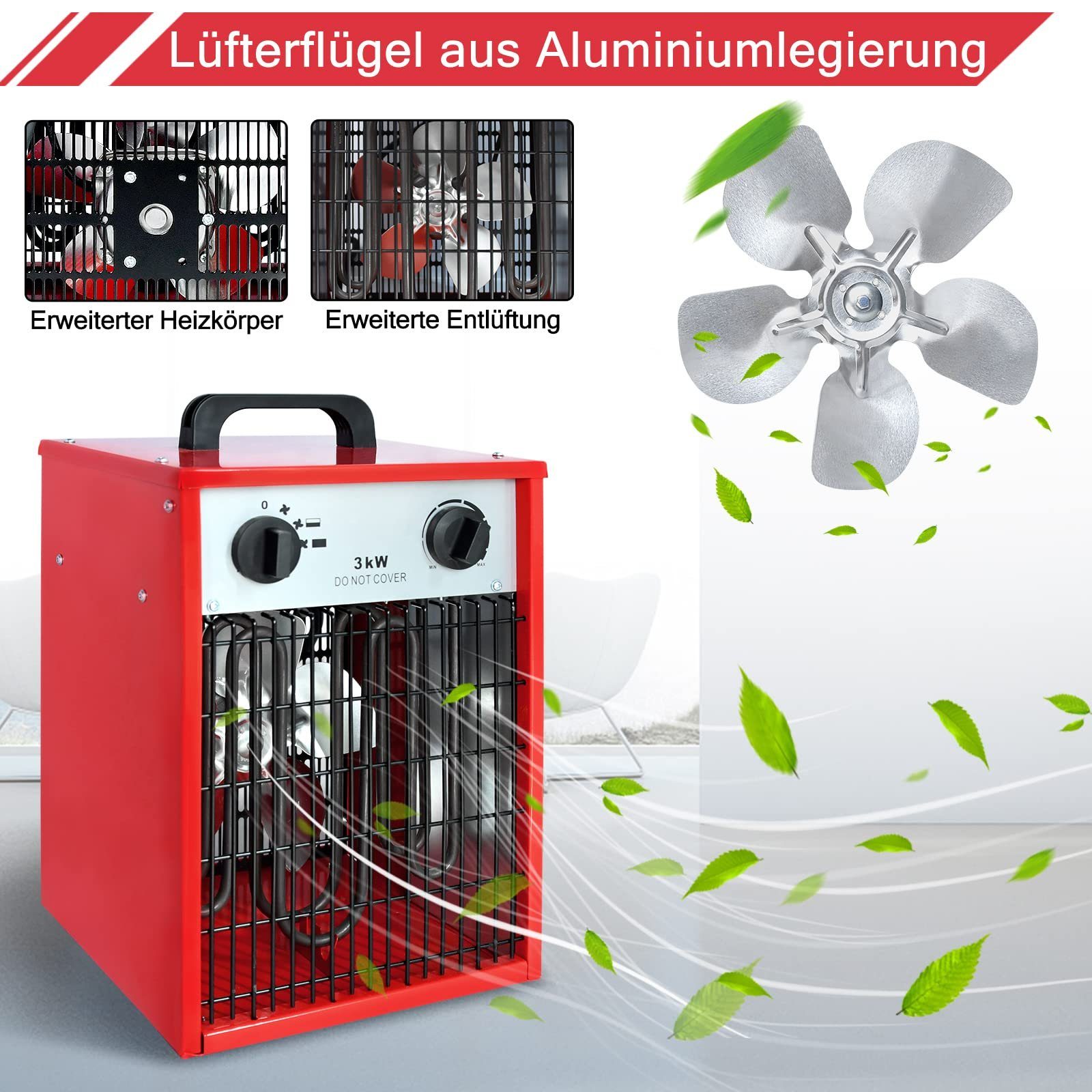 UISEBRT Heizlüfter Elektroheizung Bauheizer Elektroheizer Heizgeraet