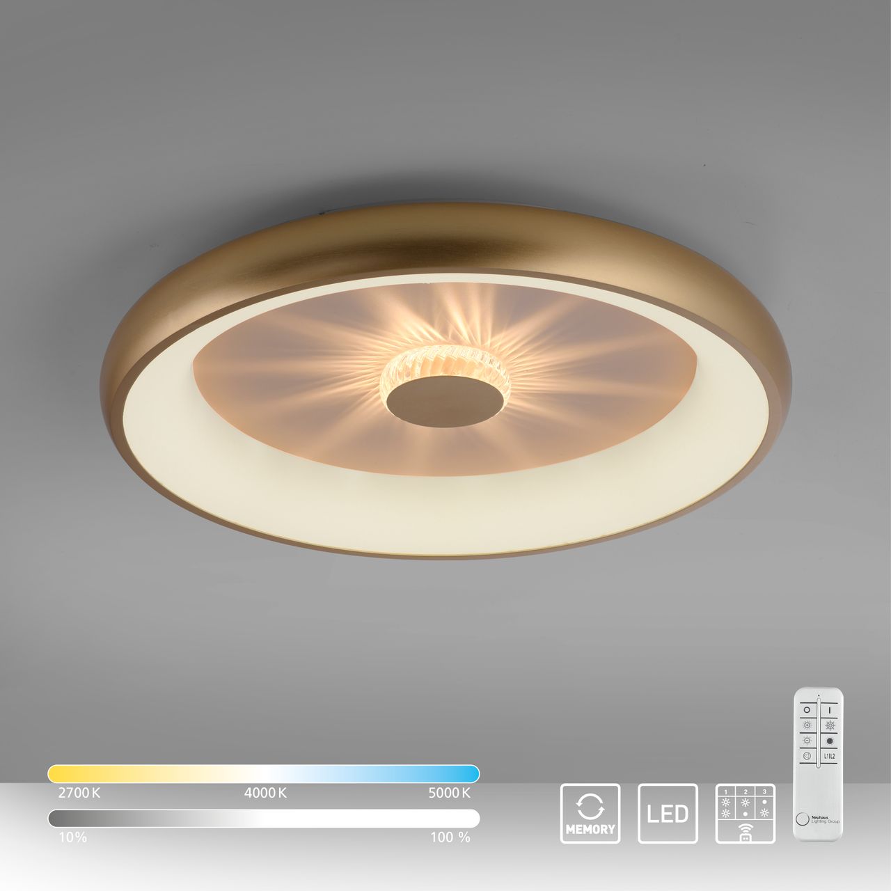 JUST LIGHT LED Deckenleuchte VERTIGO, CCT, dimmbar, Fernbedienung, Ø61,5cm, Kristall-Effekt