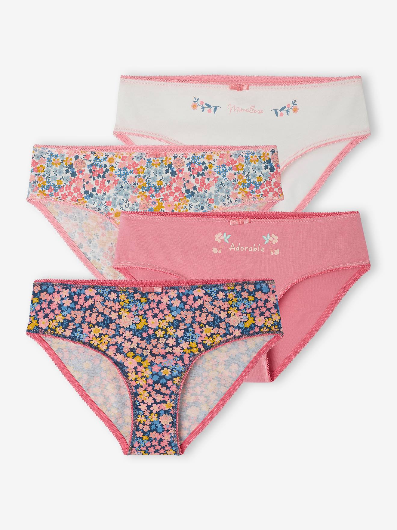 Vertbaudet 4er-Pack Mädchen Slips mit Bio-Baumwolle - pfingstrose