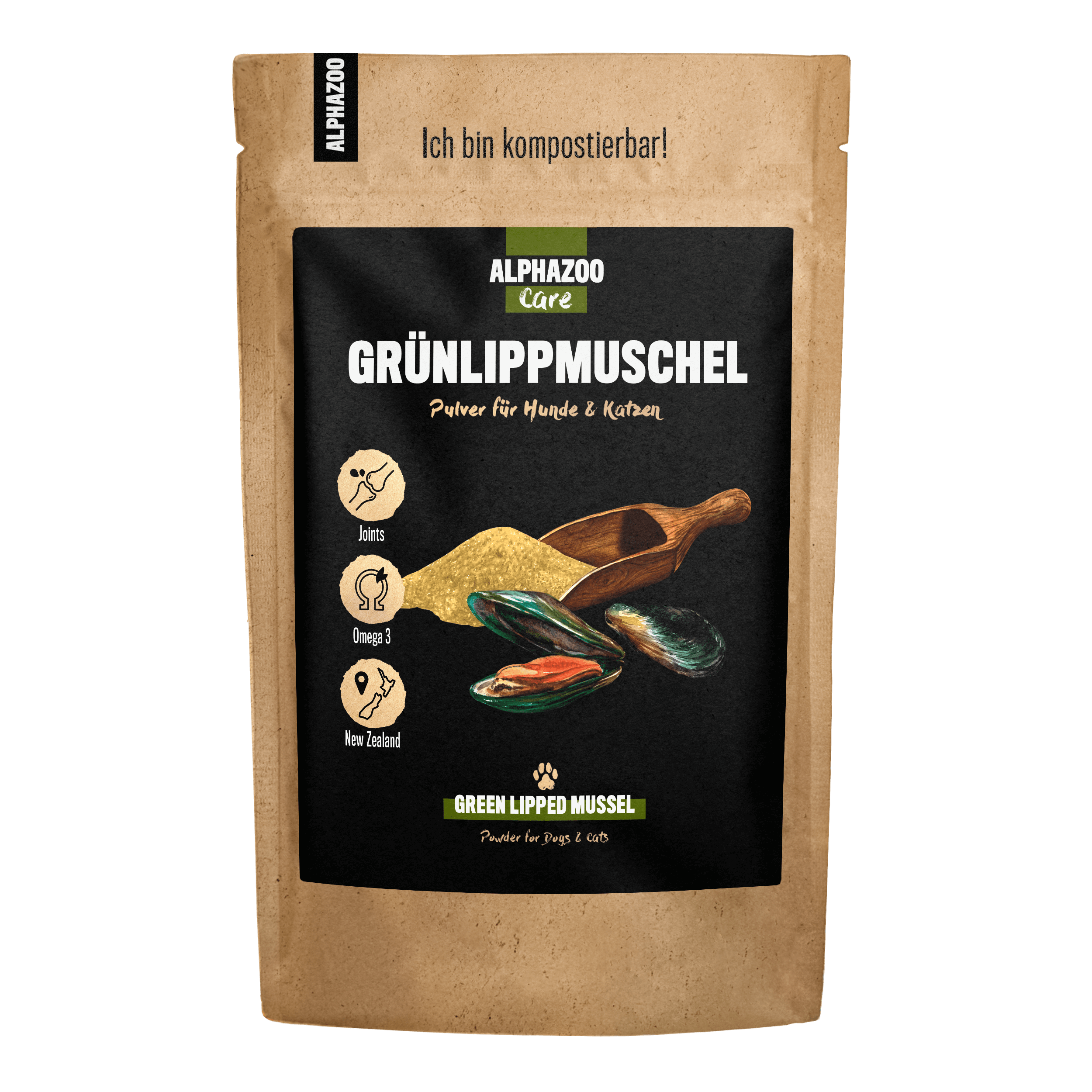 ALPHAZOO Ergänzungsfutter & Aufzucht ALPHAZOO Grünlippmuschel-Pulver für Hunde und Katzen 750 g