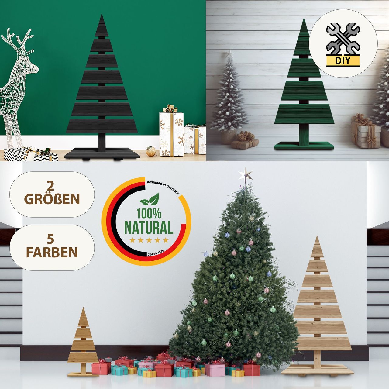 Pemicont Floranica Holz-Weihnachtsbaum DIY Dekobaum Tanne 60x27cm Weihnachtsdekoration Unbehandelt