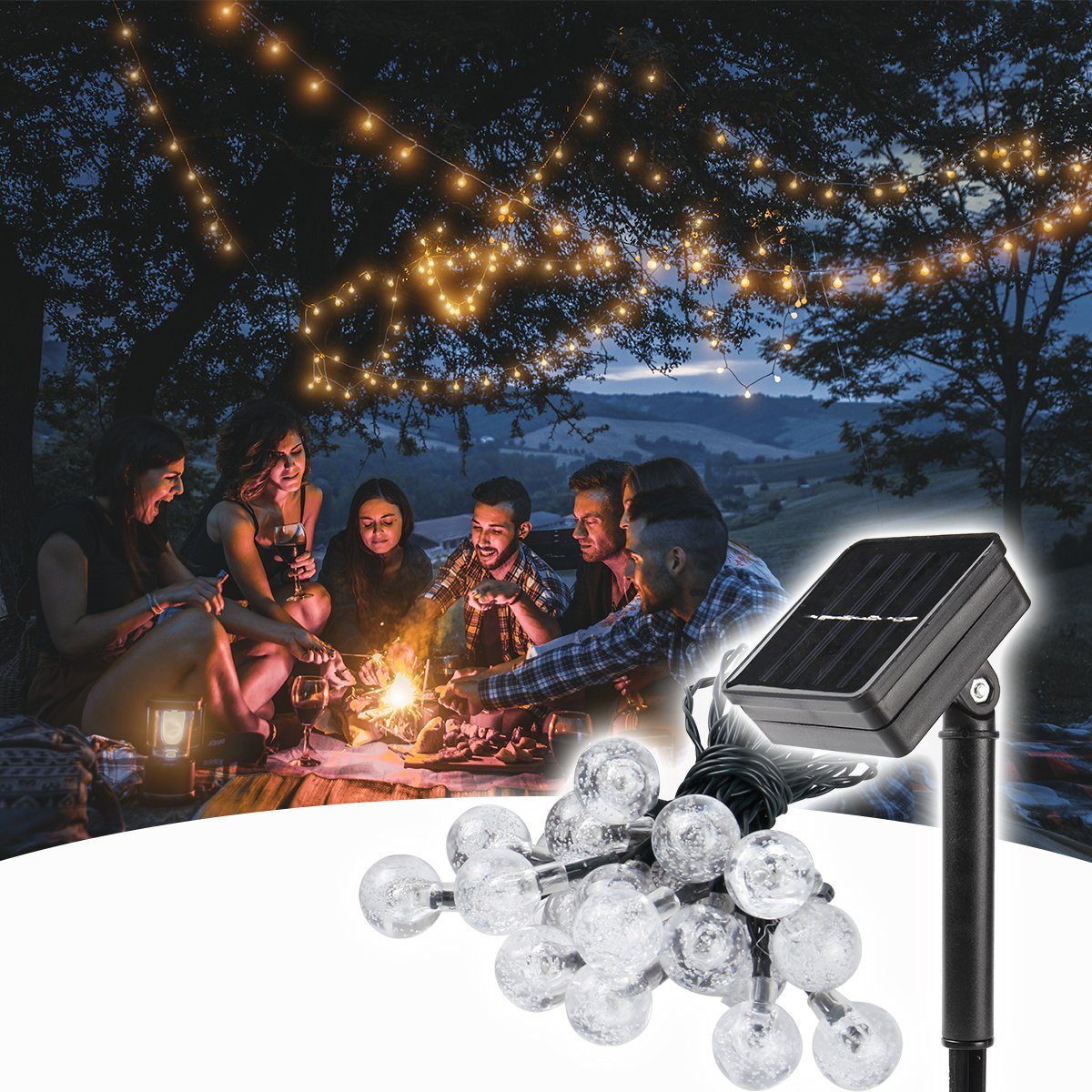 Salcar LED Solarleuchte LED Kugel-Lichterkette Außen Solar Gartenleuchte, 2 Leuchtmodi, Warmweiß