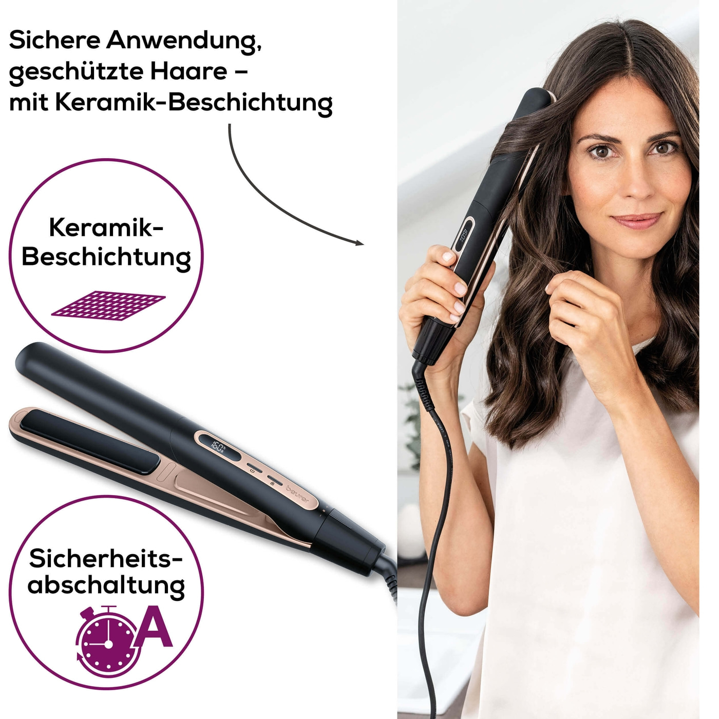 Beurer Haarglätter HS 100-Glätteisen mit Ionenfunktion - einsatzbereit in nur 12 Sekunden