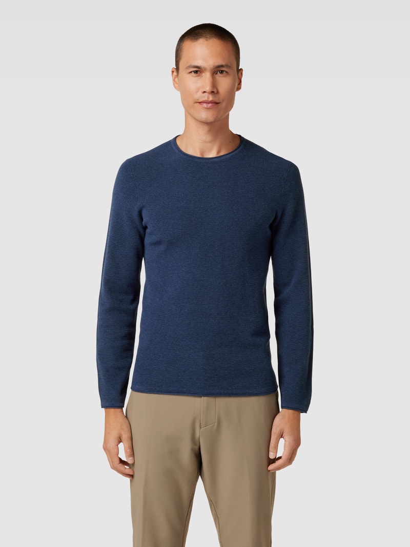 Strickpullover mit Rundhalsausschnitt in marineblau meliert