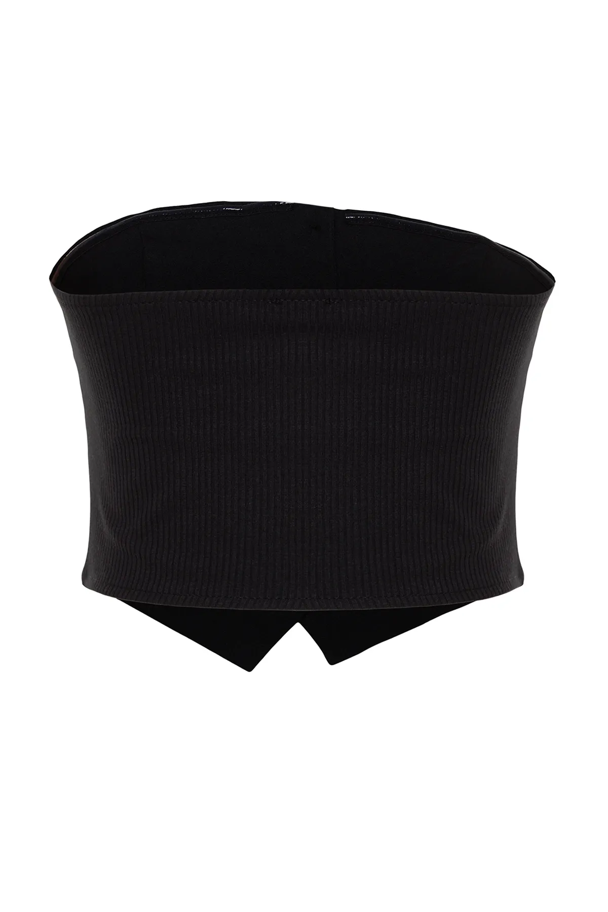 Trendyol Collection  Schwarze, trägerlose, gewebte Bluse mit Knöpfen und Details TWOAW24BZ00421