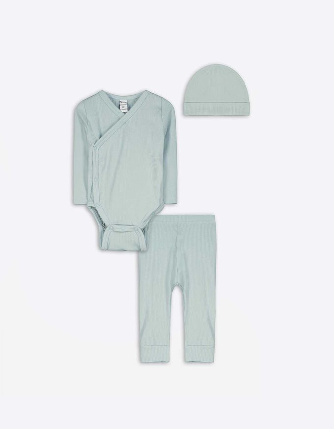 Set aus Langarmbody, Hose und Mütze - Rippenstruktur