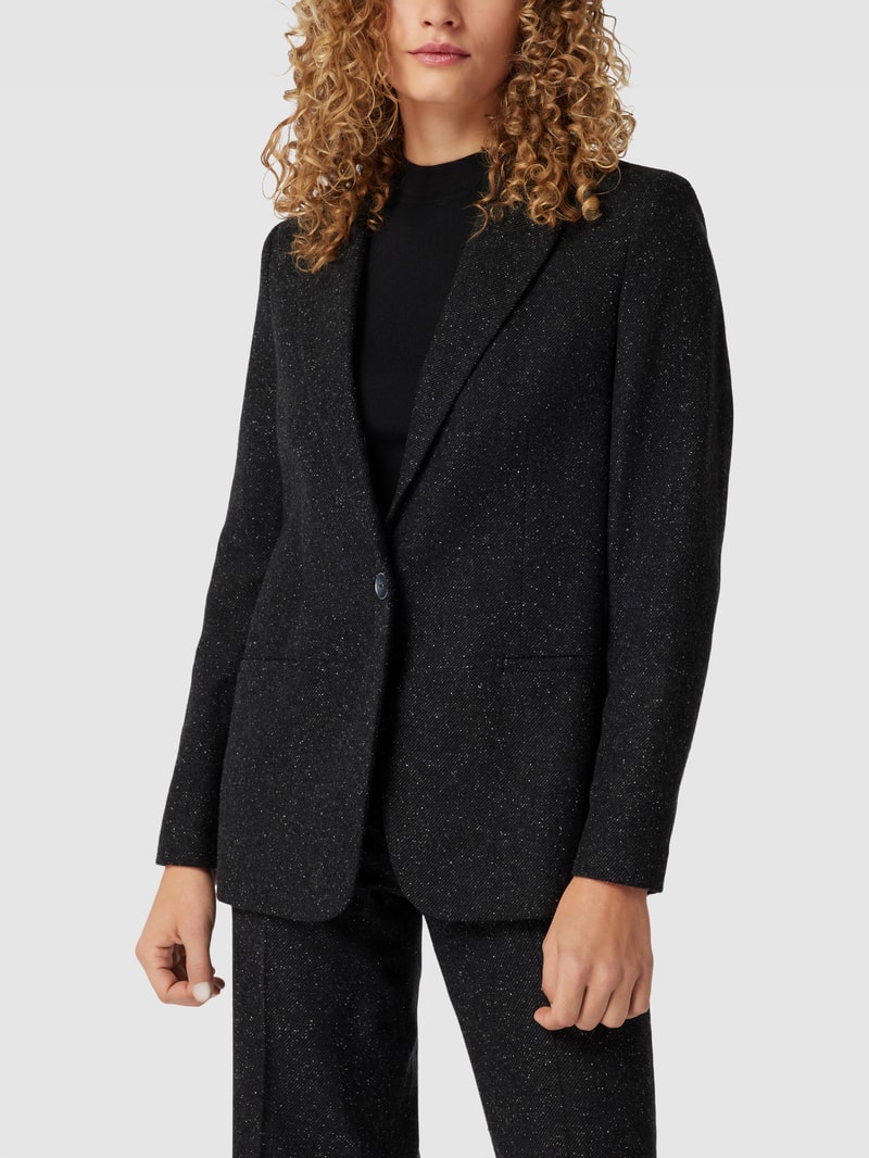 Blazer mit Woll-Seide-Anteil und Strukturmuster in schwarz