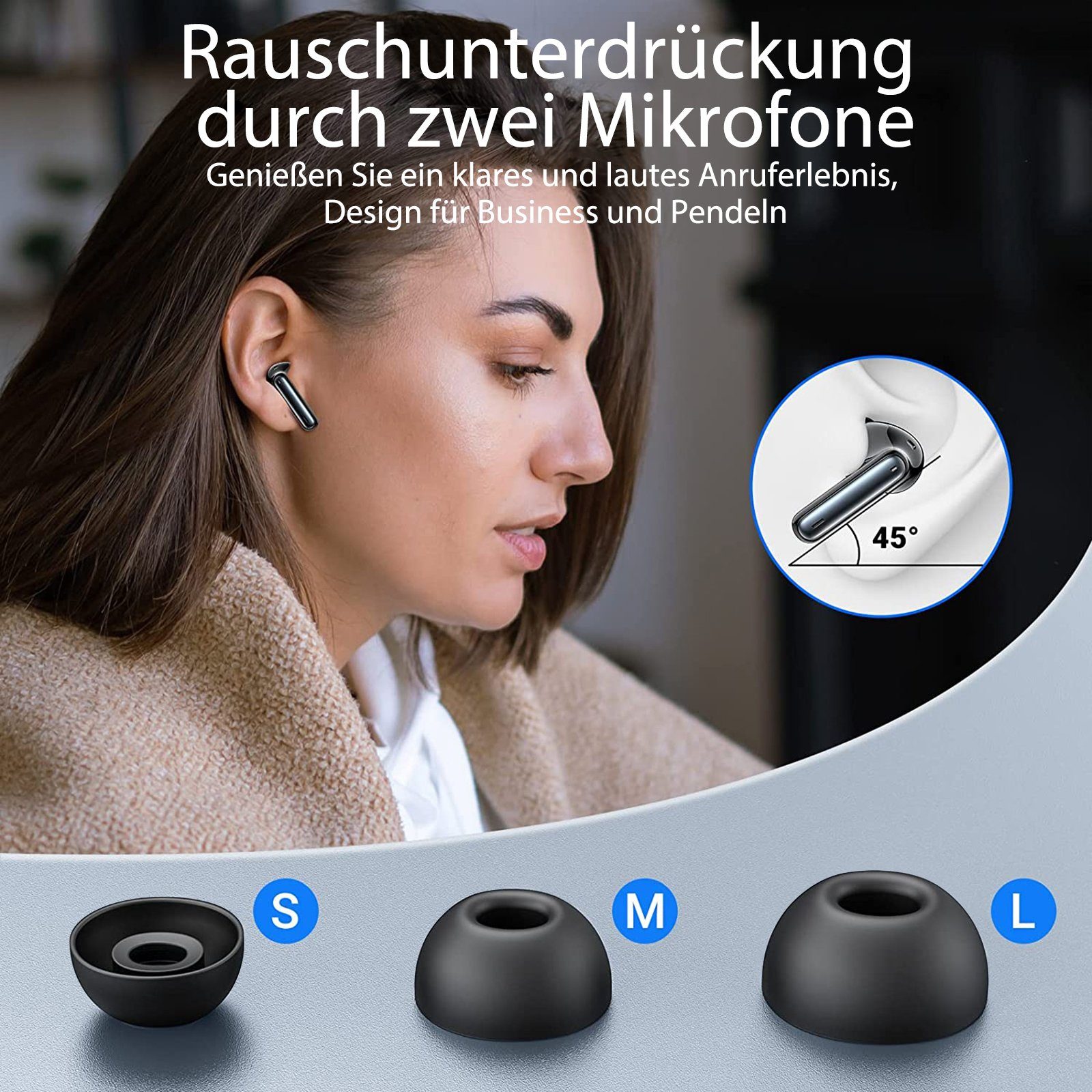 Yuede Bluetooth 5.3 Kopfhörer, Earbuds Kabellos mit LED-Ladebox In-Ear-Kopfhörer (Immersives HIFI-Stereo, Bluetooth Kopfhorer mit LED-Ladebox, ENC HD Anruf, One Step Pairing, 10-mm-Schwingspule)