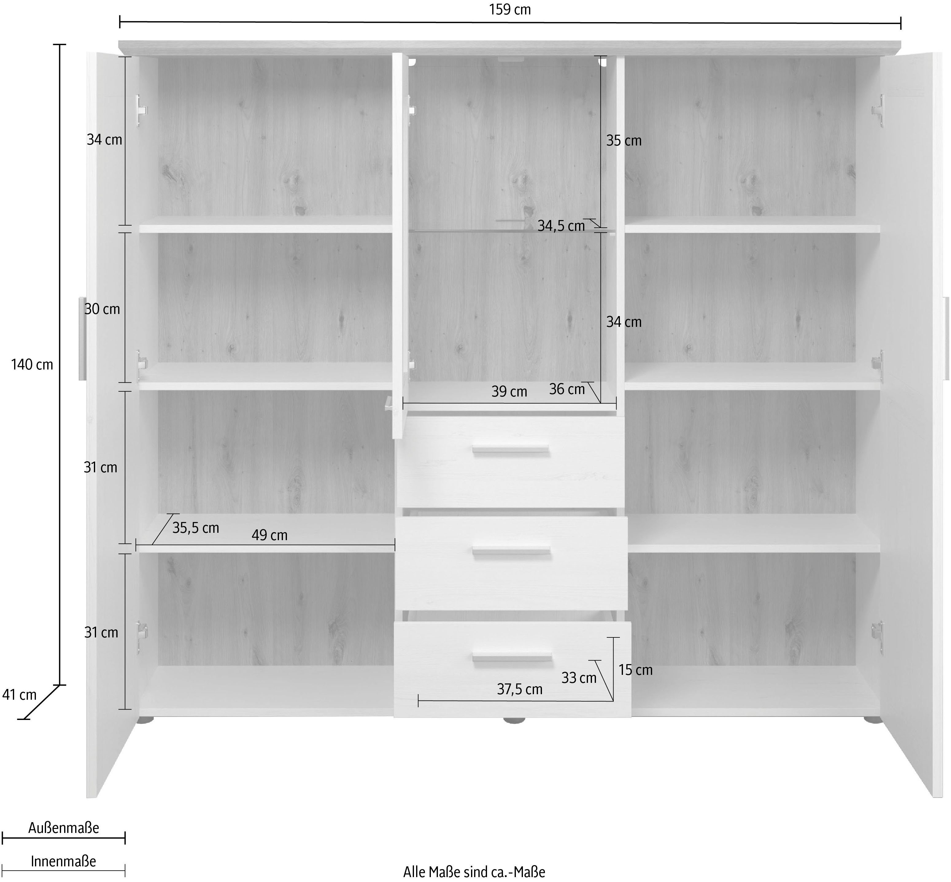 Home affaire Highboard Nybro, wechselseitig montierbarer Türanschlag