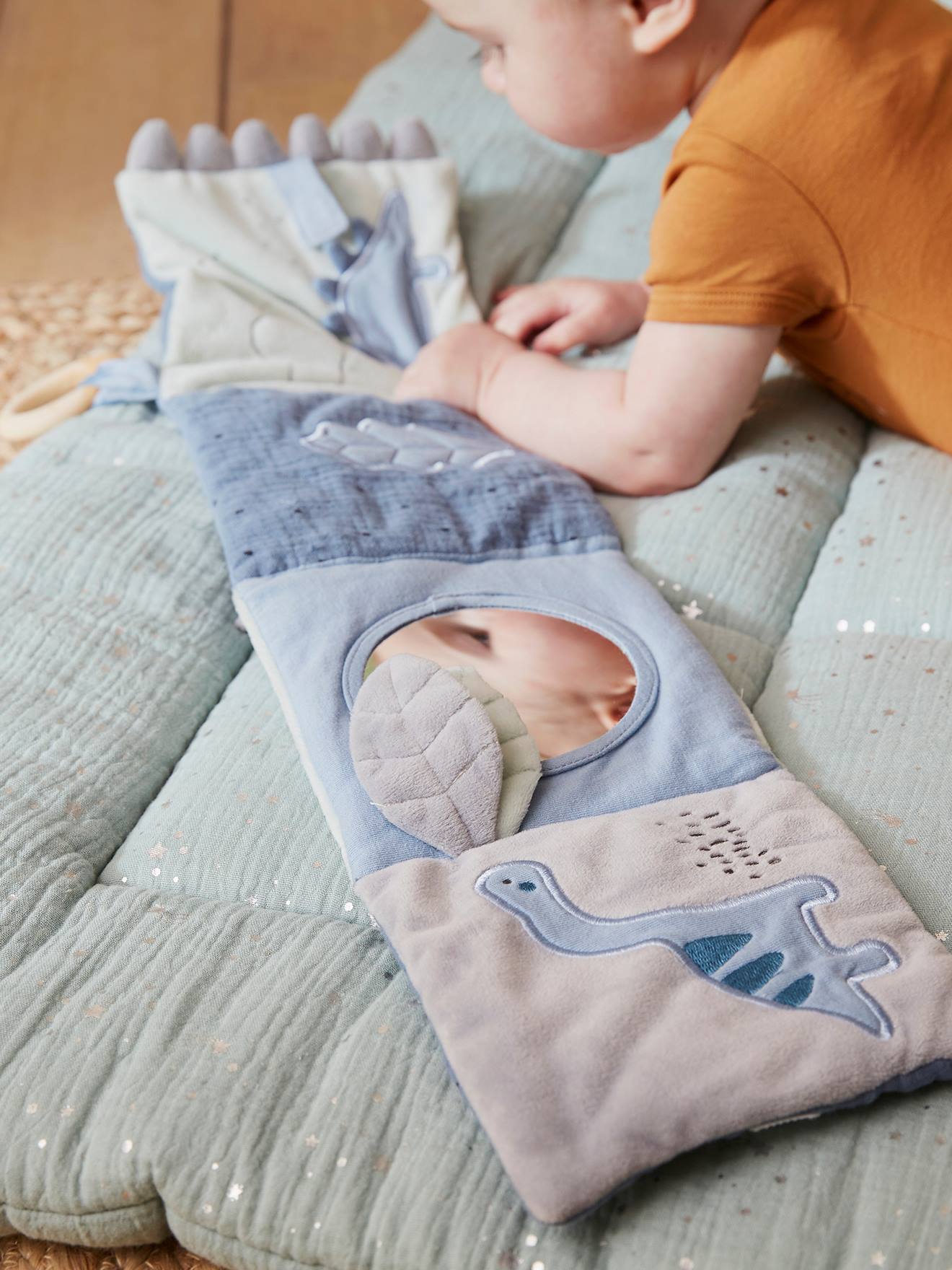 Vertbaudet Baby Stoffbuch KLEINER DINO - blau