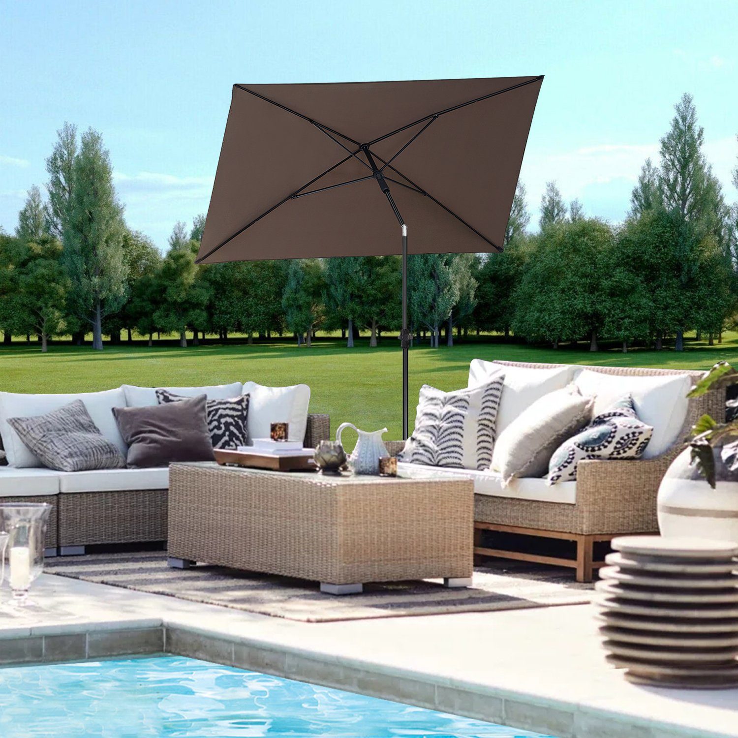 Sekey Sonnenschirm 210 x 140 cm Balkonschirm Rechteckig Gartenschirm mit Schutzhülle, Terrassenschirm mit Sonnenschutz UV50+
