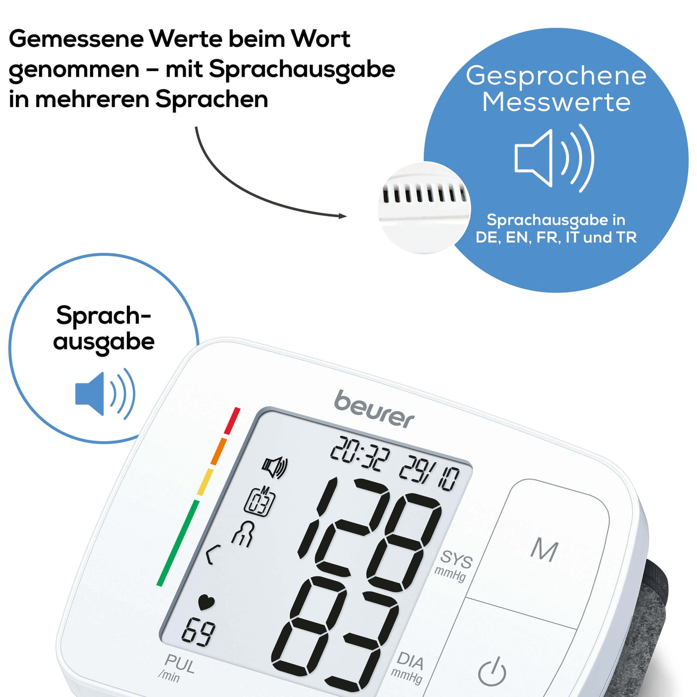 Beurer sprechendes Handgelenk-Blutdruckmessgerät BC 21-Handgelenk-Blutdruckmessgerät mit Sprachausgabe