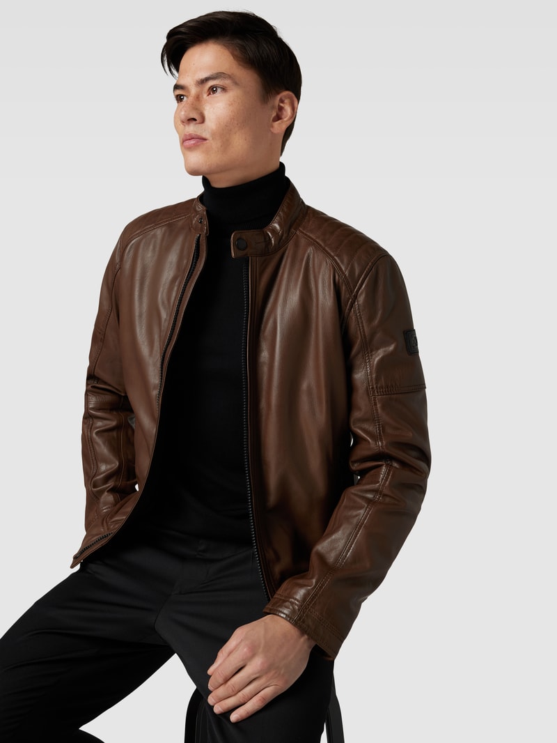 Lederjacke mit Reißverschlusstaschen Modell 'BEXLEY' in dunkelbraun