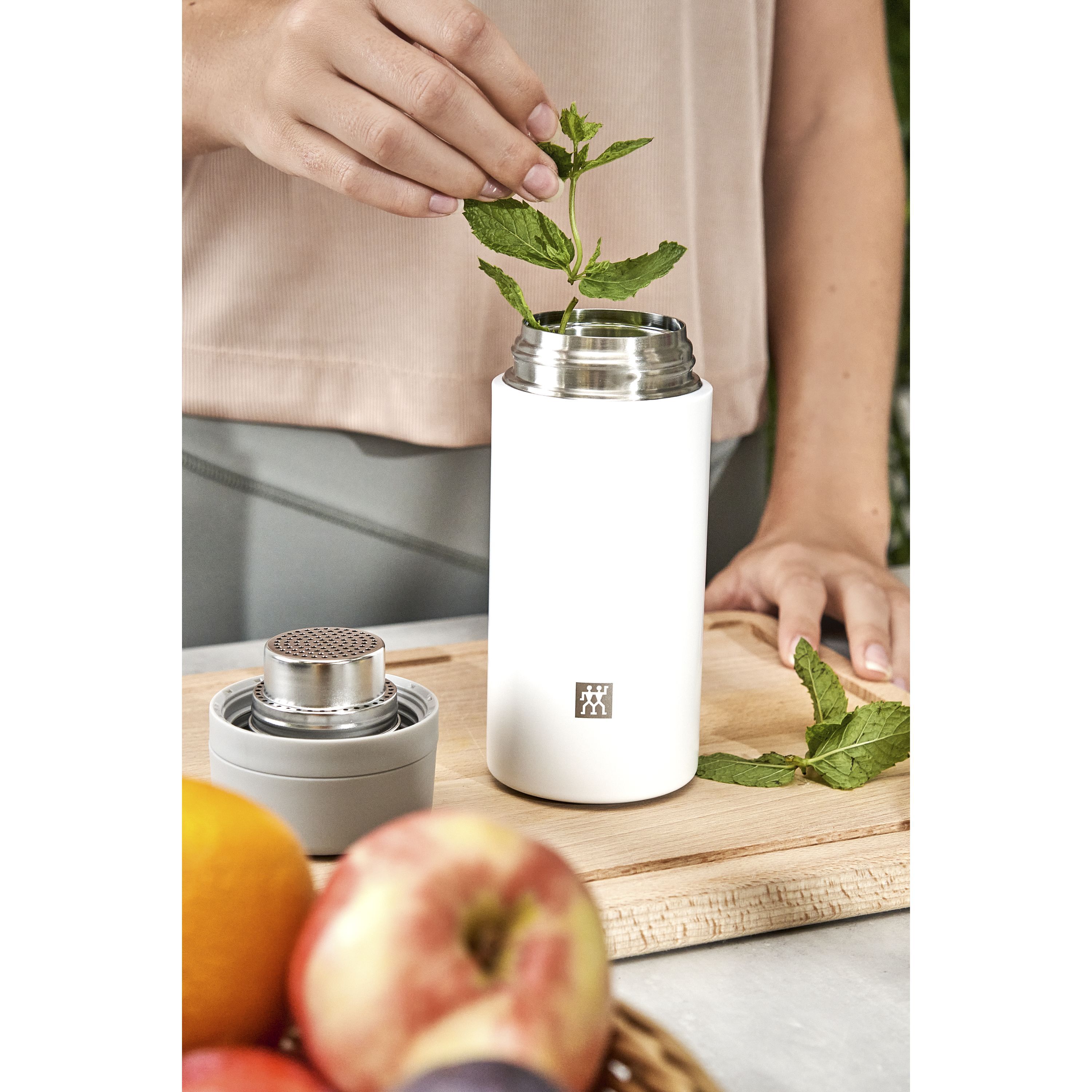 Isolierflasche für Tee & Infused Water, 420 ml, Edelstahl, Weiß-grau