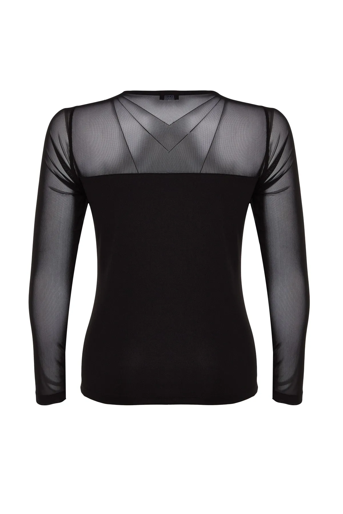 Trendyol Curve  Schwarze, detaillierte Strickbluse aus Tüll mit herzförmigem Ausschnitt TBBAW24AF00015