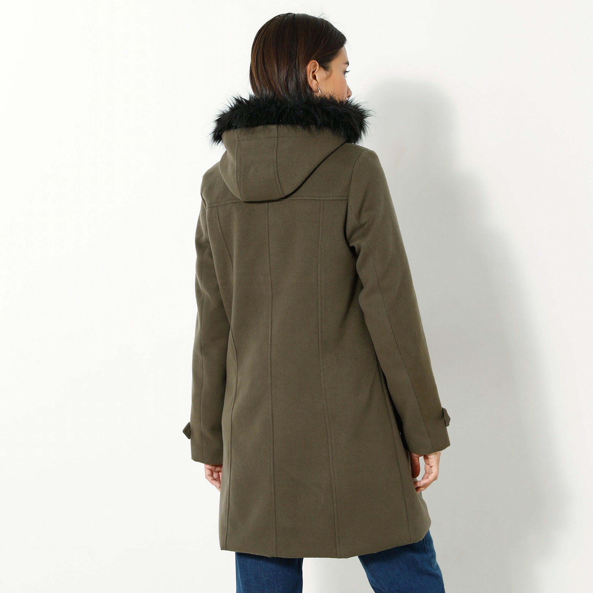 Duffle-coat capuche fausse fourrure uni