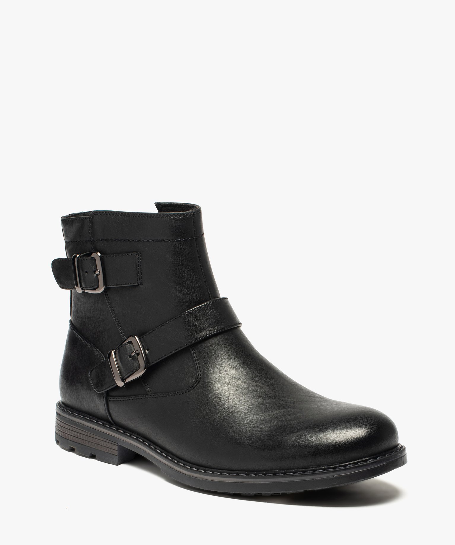 Boots homme à boucles décoratives et doublure chaude noir | GEMO