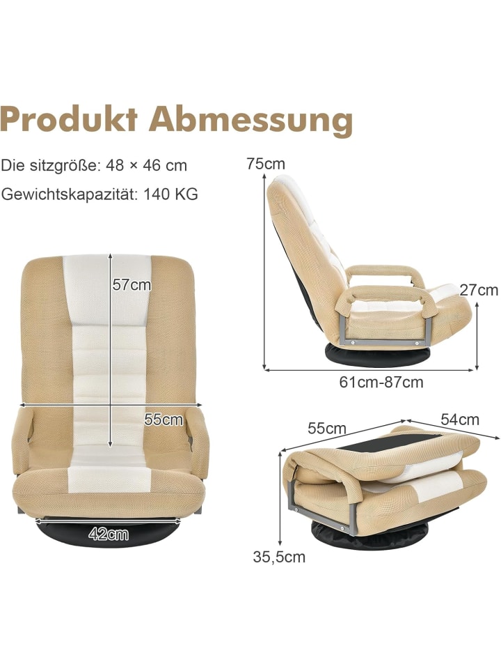 COSTWAY Bodenstuhl drehbar mit Armlehnen in Beige günstig kaufen onesize