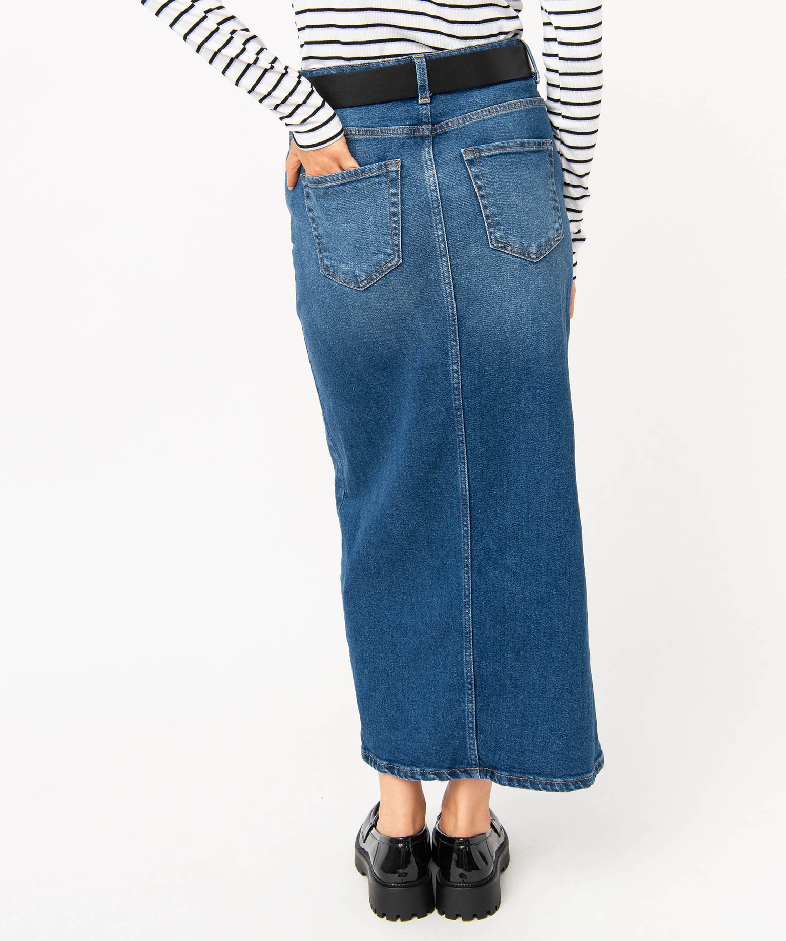 Jupe longue en denim fendue devant femme denim | GEMO