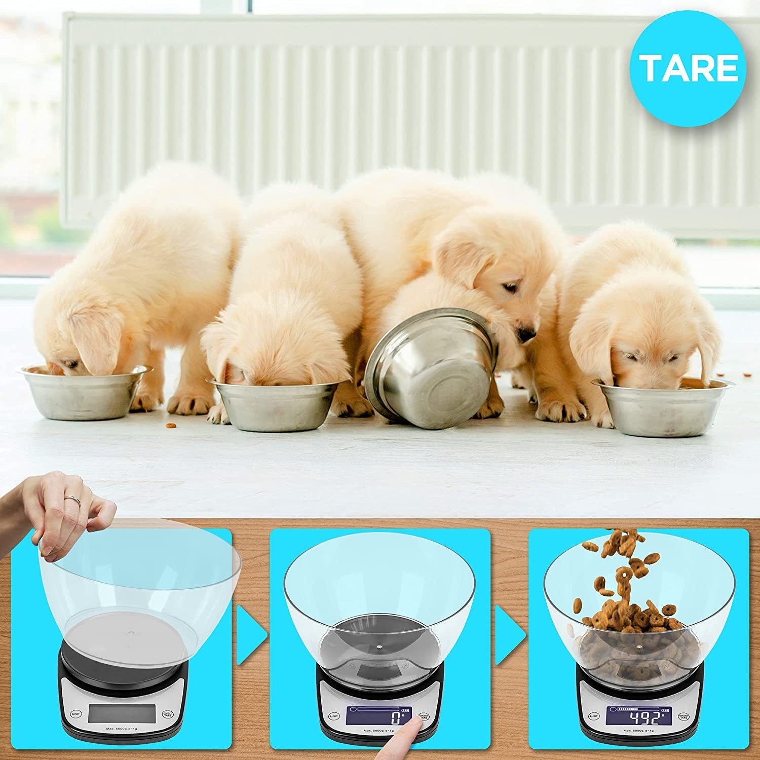 Duronic Küchenwaage, KS5000 BK/CR Küchenwaage, 5 kg Digitalwaage oval mit 2,5 L Schüssel