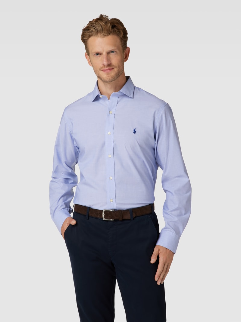 Business-Hemd mit Logo-Stitching in bleu