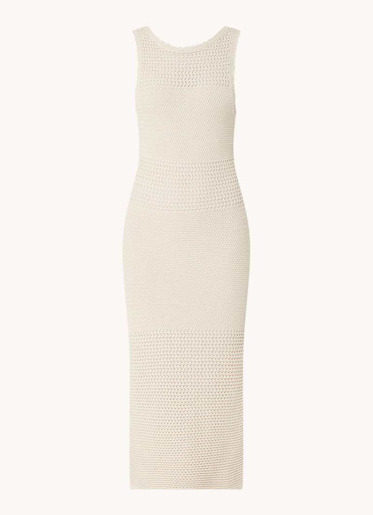 Rochie midi French Connection Nellis din lurex, mulată, cu crăpătură laterală.