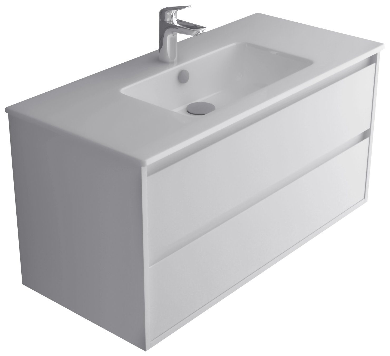 Alpenberger Badezimmer-Set - Waschplatz aus Keramik Handwaschbecken und Schrank mit 2 Schubladen, (Komplett Badmöbel Set, 2-St., Waschbecken mit Unterschrank 100cm), Soft-Close Badunterschrank Weiß hängend & vormontiert