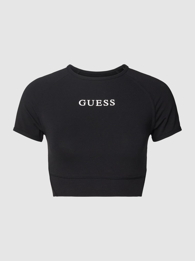 Crop Top mit Label-Print in schwarz