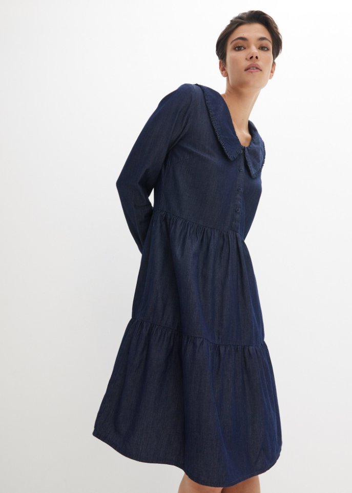 Jeans-Tunika-Kleid mit Kragen