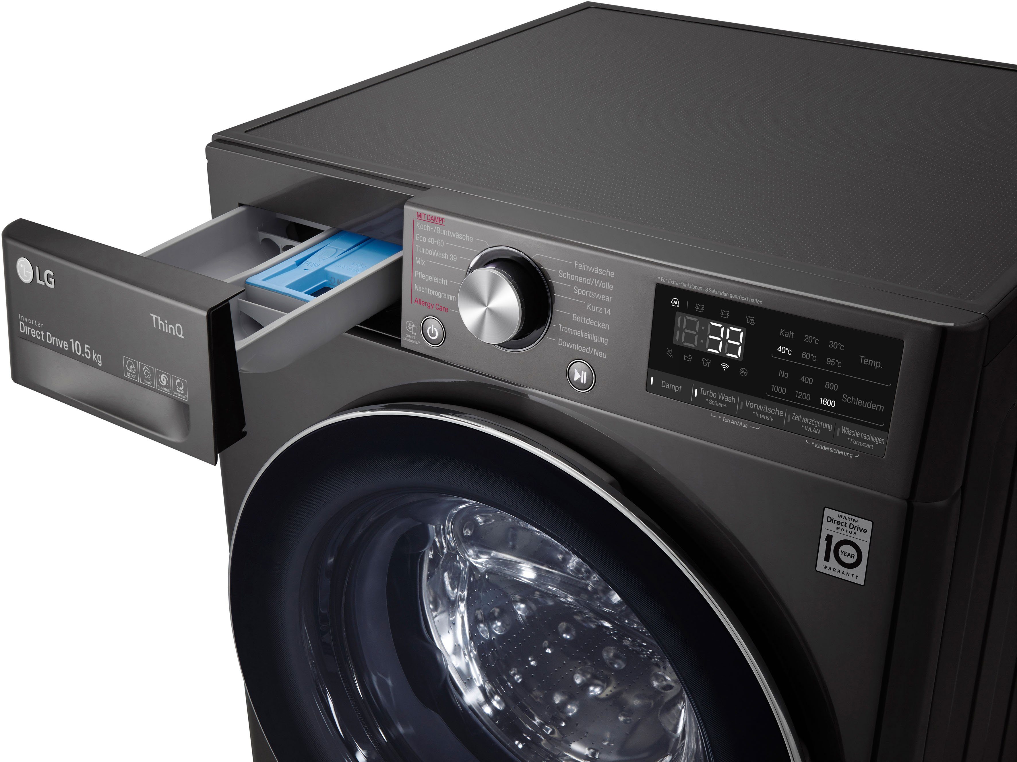 LG Waschmaschine F6WV710P2S, 10,5 kg, 1600 U/min, TurboWash® - Waschen in nur 39 Minuten