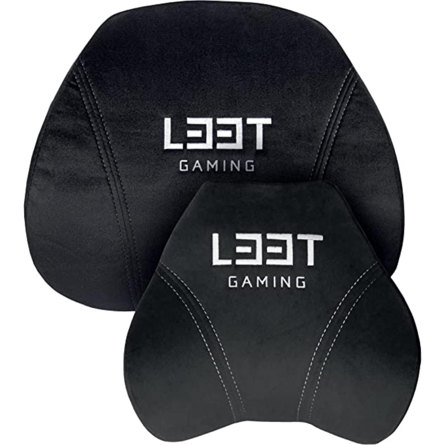 L33T Gaming-Stuhl Luxuriöses Gaming Stuhl Kissen Set, Memory Foam, Samt, Schwarz, Schweißabsorbierend, hitzebeständig, ergonomisch