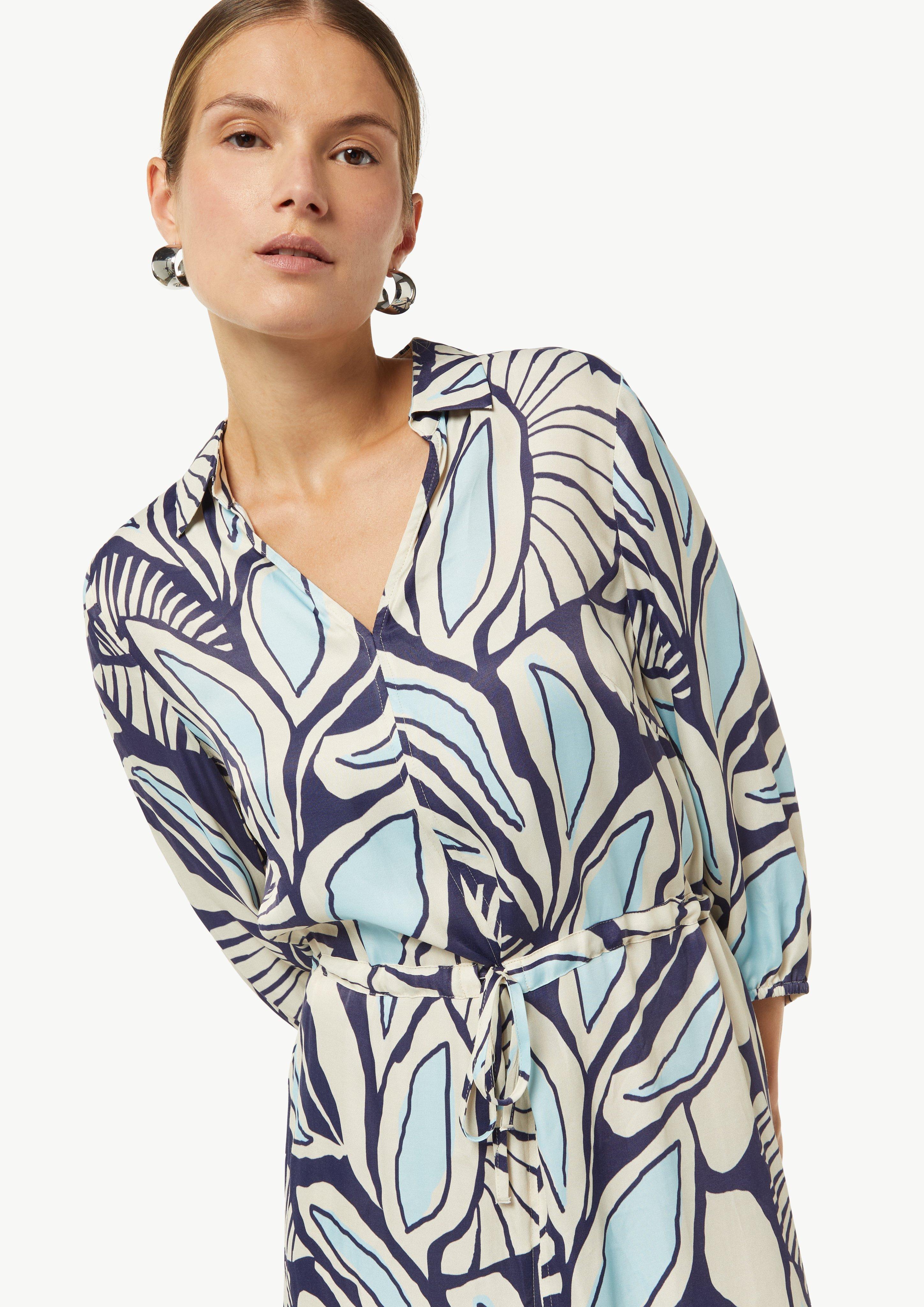 Gemustertes Hemdblusenkleid mit Tunnelzug - hellblau