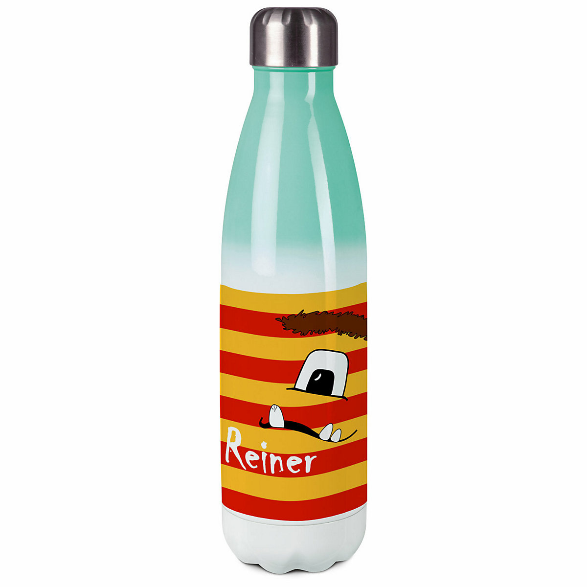 Edelstahl Kinder Thermoflasche / Trinkflasche bunt Monster Streifen Farbe rot gelb Spülmaschinenfest, Auslaufsicher, Bruchfest, Doppelwandig, Für Heißgetränke geeignet, Mit Deckel, Isoliert