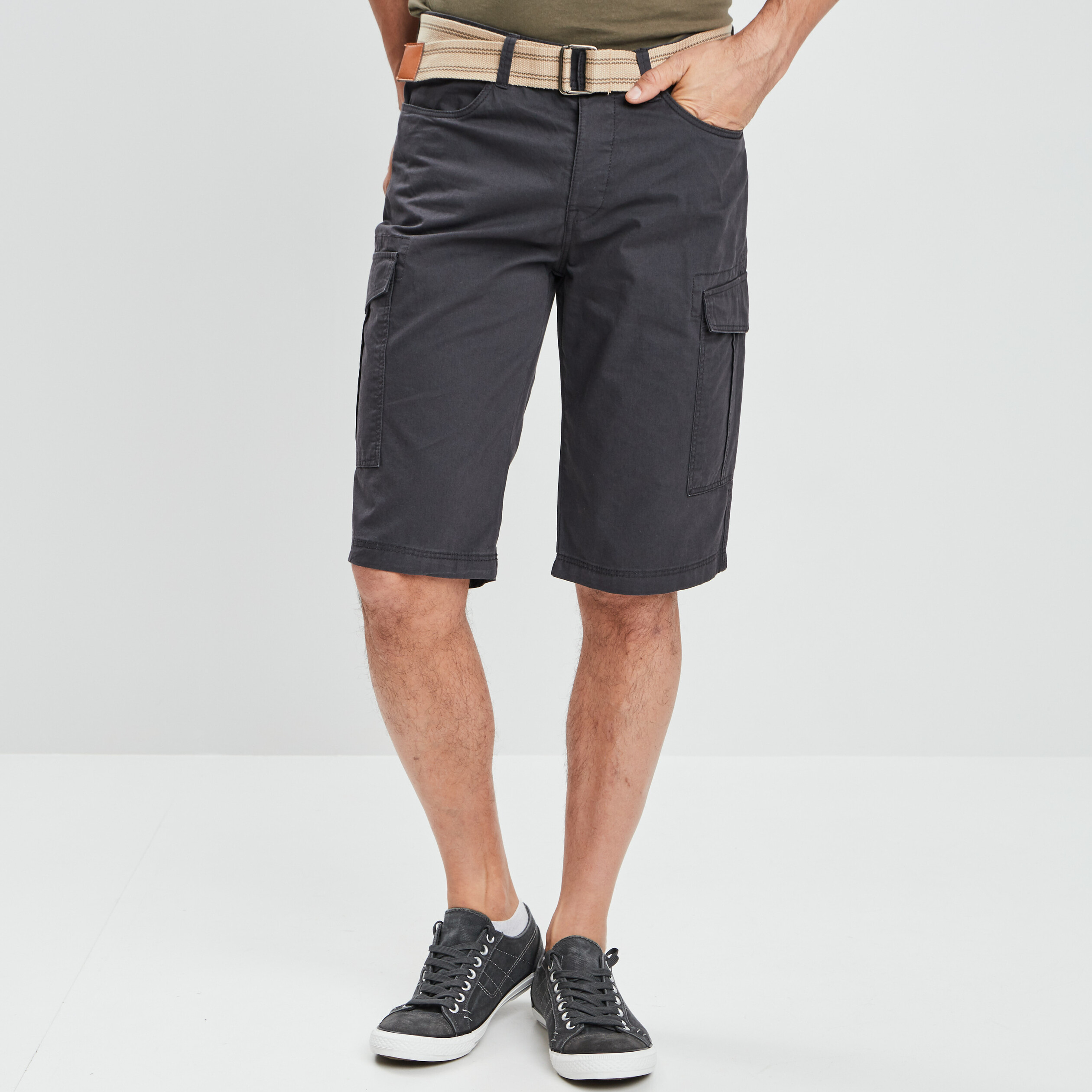 Bermuda cargo ceinturé gris foncé homme | La Halle
