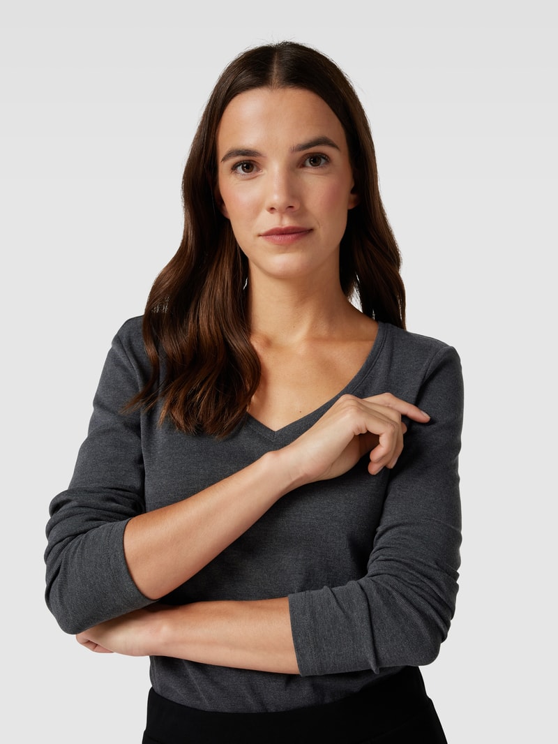 Longsleeve mit V-Ausschnitt in anthrazit meliert