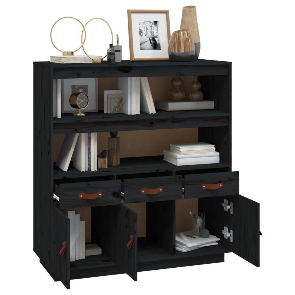 vidaXL Sideboard Highboard Schwarz 100x40x108,5 cm Massivholz Kiefer (1 St)