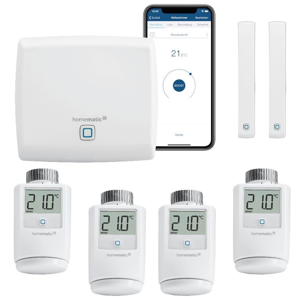 Homematic IP Set FUNK Heizungssteuerung zur Einzelraumregelung für 4 Heizkörper. Smart-Home Starter-Set