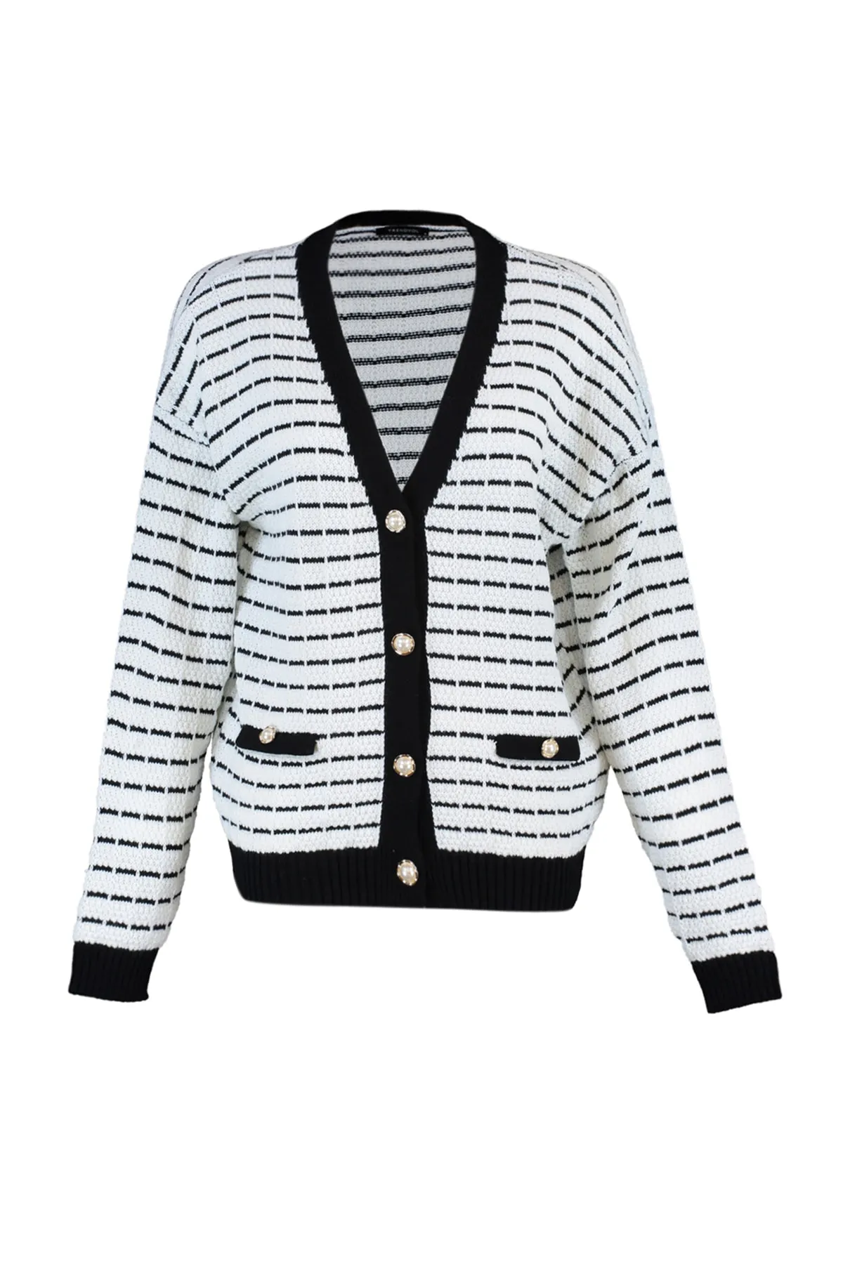 Trendyol Collection  Schwarz gestreifter Strick-Cardigan TWOAW23HI00261