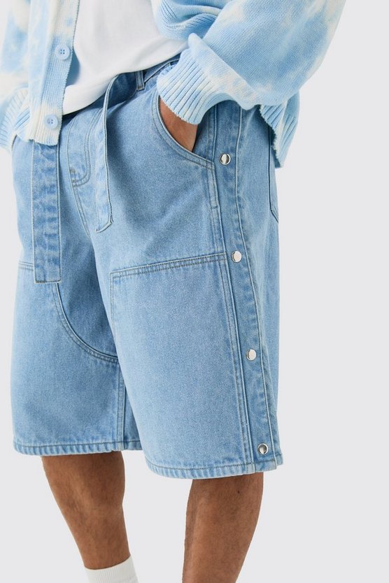 Lockere Jeansshorts mit elastischem Bund und Druckknöpfen
