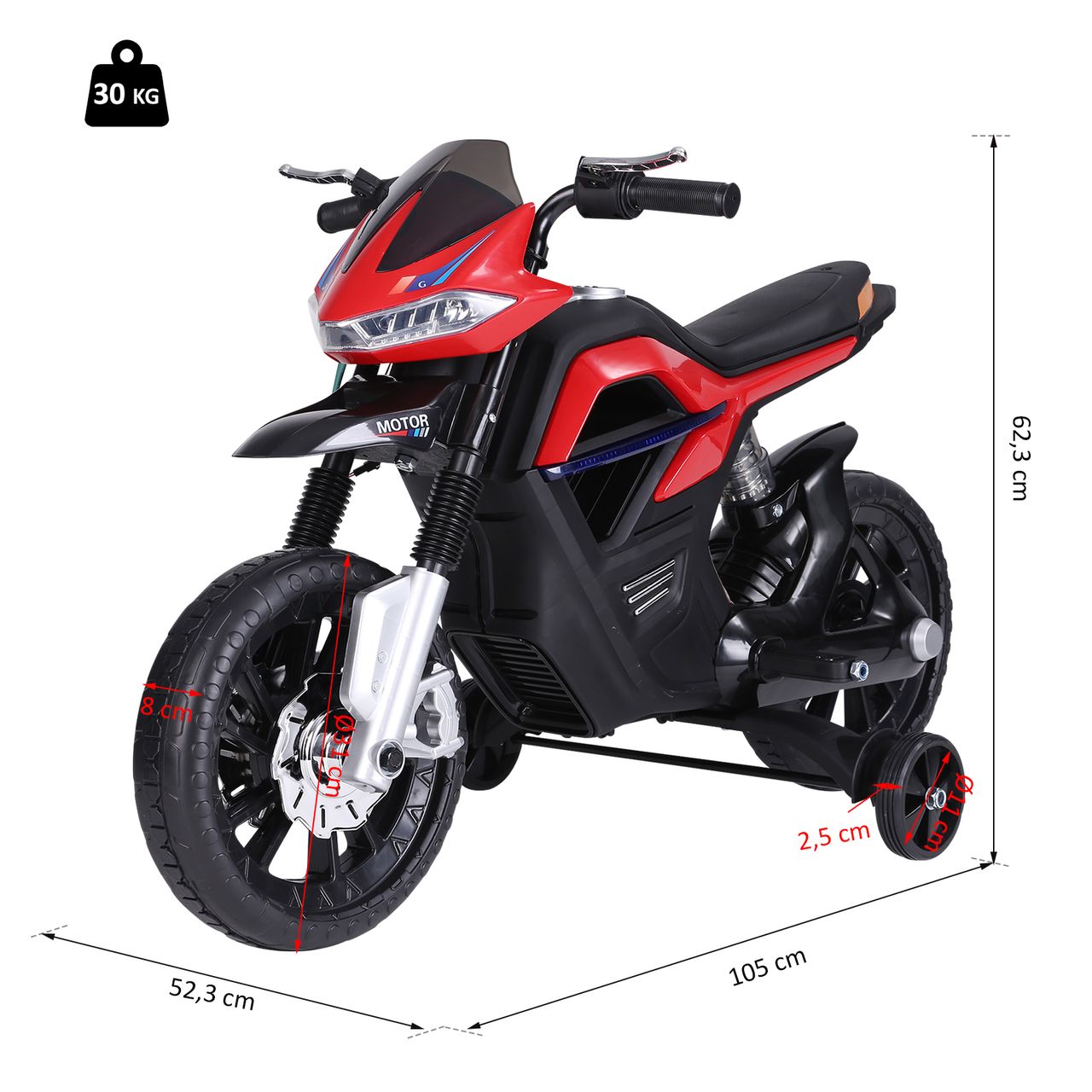 HOMCOM Kindermotorrad Kinder-Elektromotorrad 3-6 Jahren Elektrofahrzeuge Rot