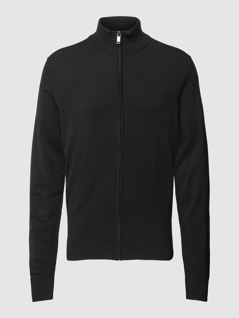 Strickjacke aus Viskose-Mix mit Stehkragen in schwarz