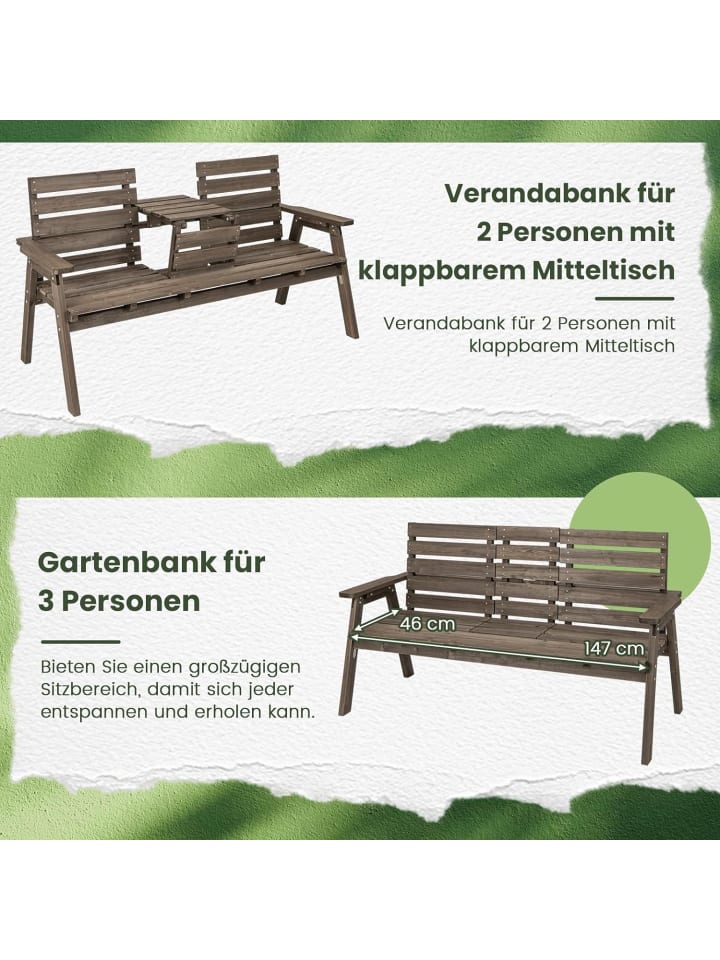 COSTWAY Gartenbank mit Tisch für 2–3 Personen in Braun günstig kaufen onesize