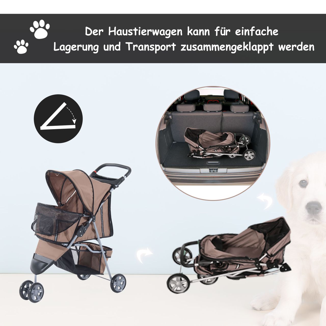PawHut Hundewagen Hundebuggy Katzenwagen Tierbuggy Pet Stroller Hunde 4 Farben