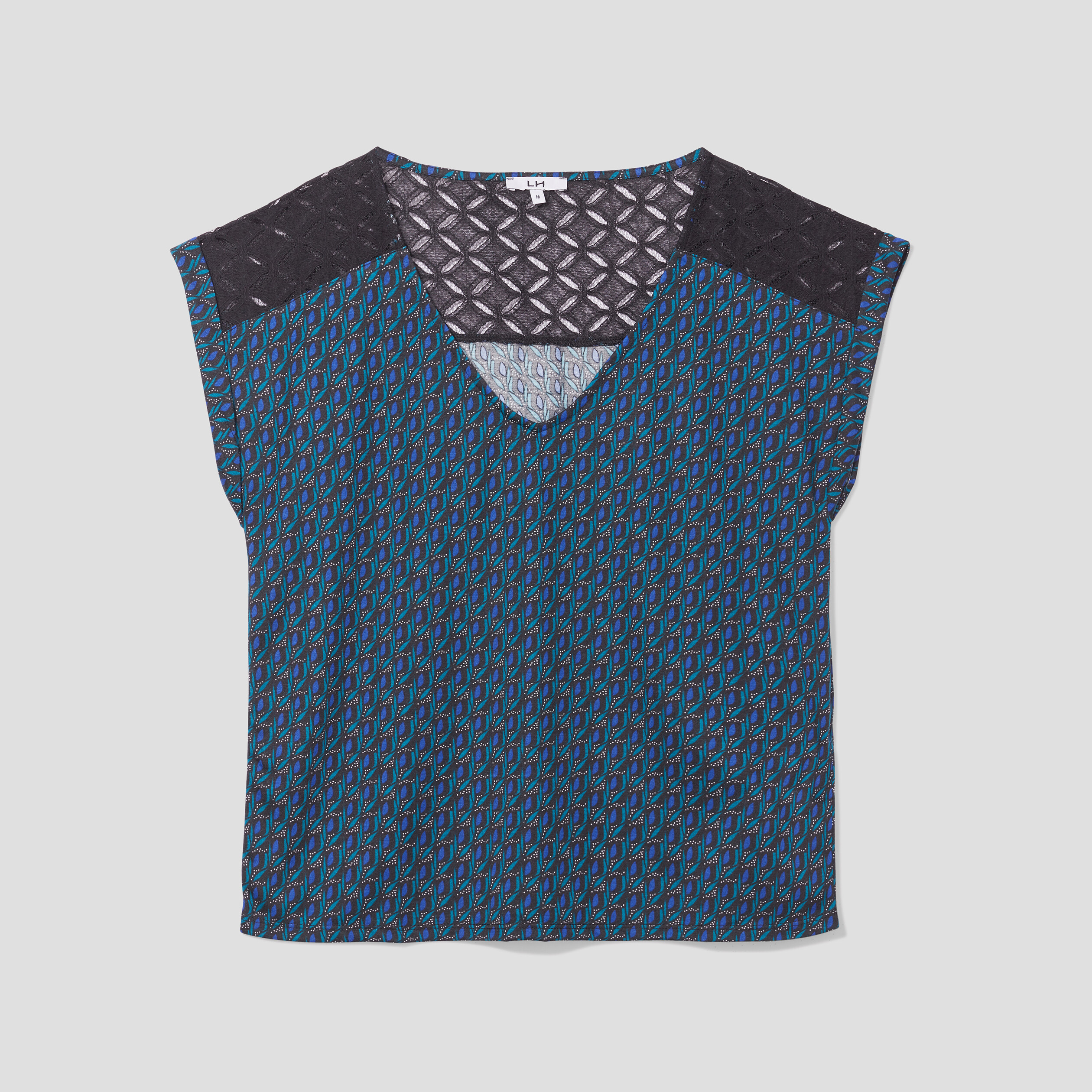 T-shirt dentelle épaules et dos bleu marine femme | La Halle