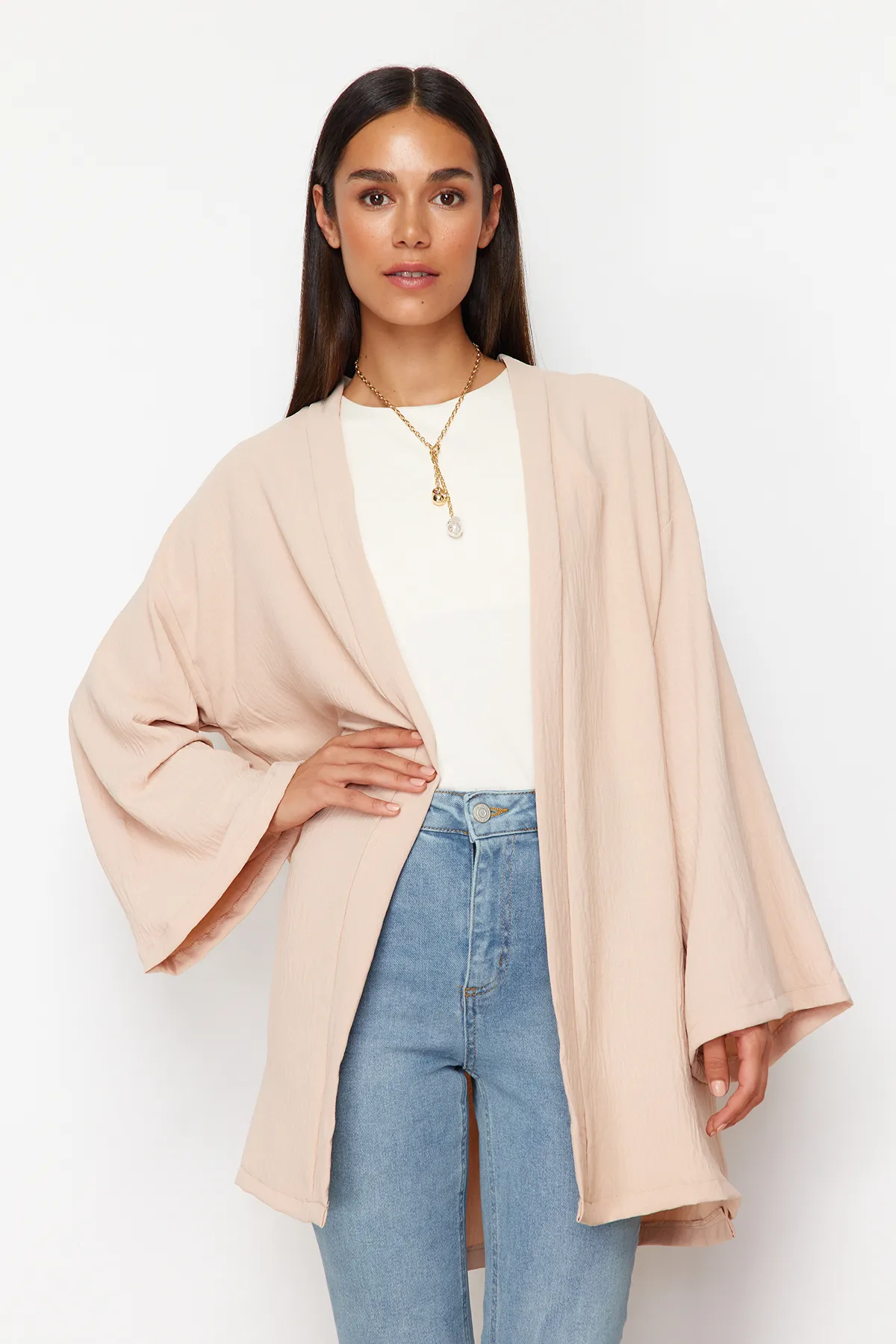 Trendyol Modest  Steingewebter Kimono in Leinenoptik TCTSS24KK00004