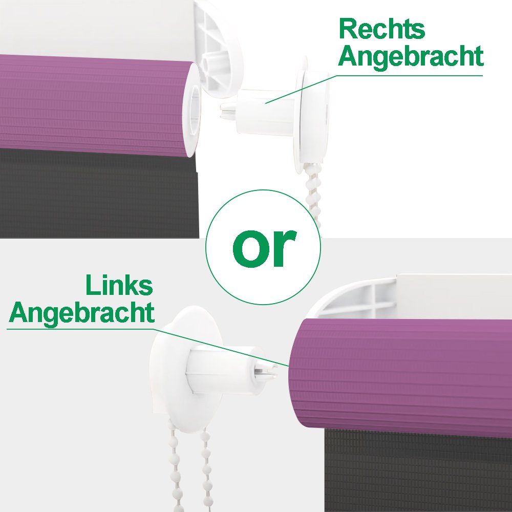 Doppelrollo Ohne Bohren, Schwarz-Weiß/Weiß-Anthrazit-Aubergine, OUBO, freihängend, verspannt, Klemmträger,klemmfix, Lichtschutz schnelle und einfache Montage mit beiliegendem