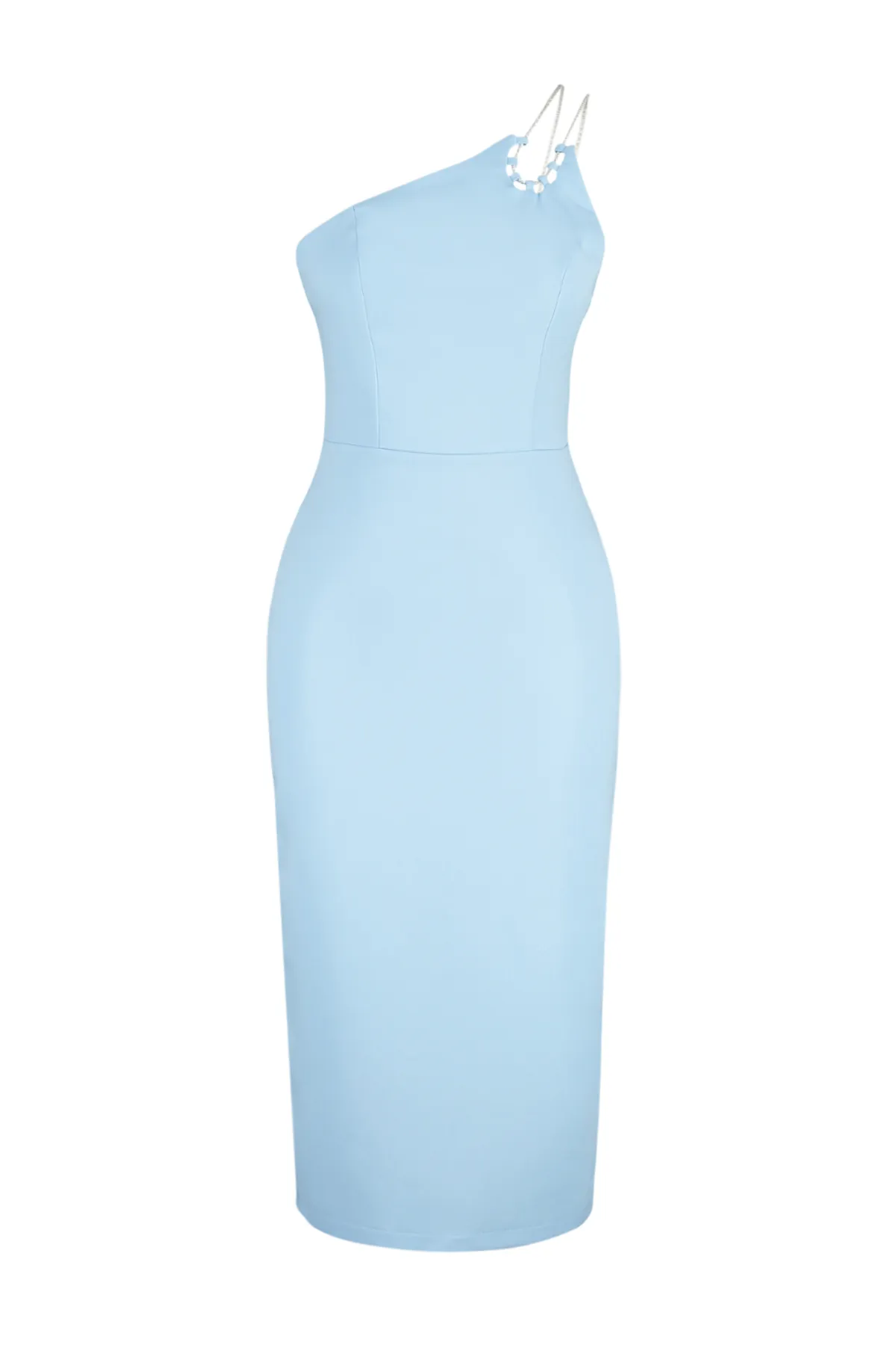 Trendyol Collection  Hellblaues, glänzendes, mit Steinen verziertes, stilvolles, gewebtes Abendkleid