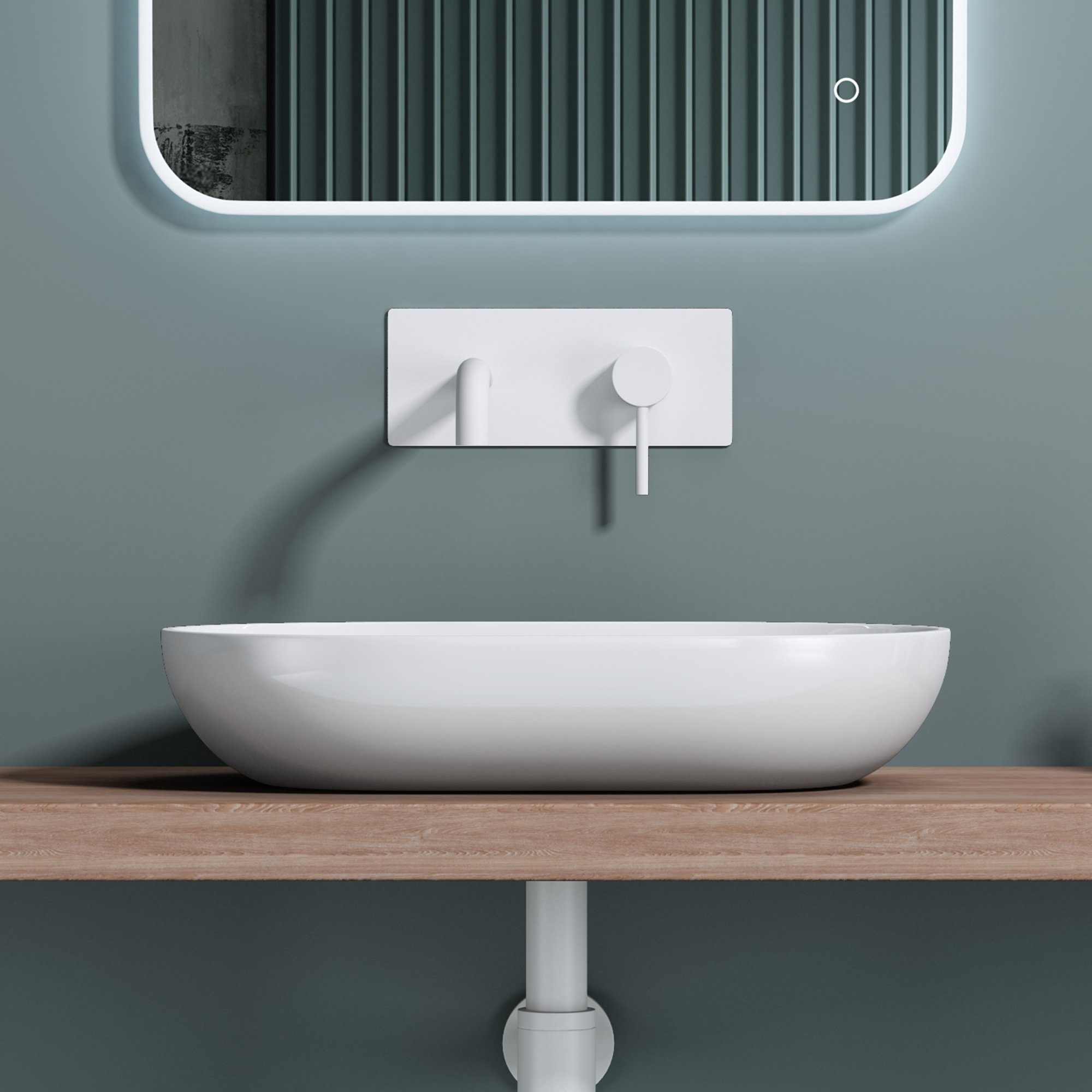 doporro Aufsatzwaschbecken doporro Design Waschbecken Bad 54x34x10cm Waschtisch aus hochwertigem Guss-Marmor DIN-Anschlüsse