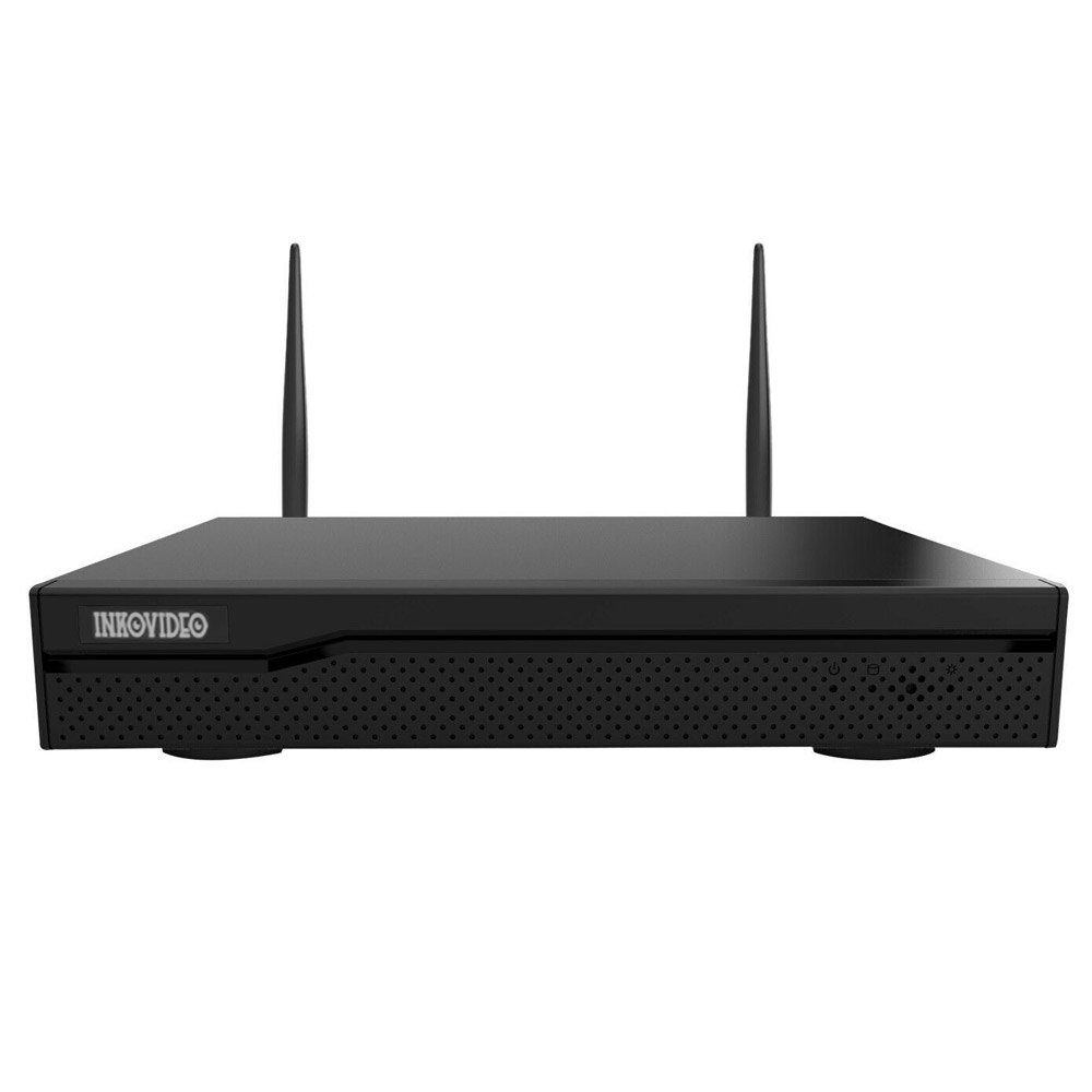INKOVIDEO INKO-24M WLAN Komplettset mit 4-Kanal Netzwerkrekorder und 4x 3 MP Überwachungskamera (5-tlg., Videorekorder mit HDMI-Ausgang, Plug and play, P2P, H.265 / H.265+ Komprimierung, Nachtsicht)